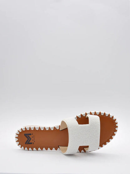 White Textured Slide Sandals with Open Toe