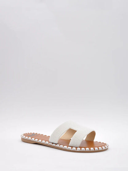 White Textured Slide Sandals with Open Toe