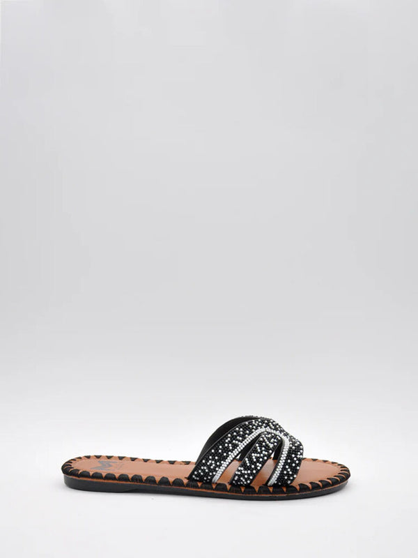 Black Beaded Slide Sandal