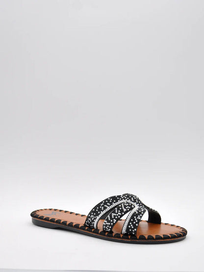 Black Beaded Slide Sandal