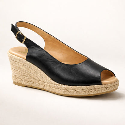 Black Espadrille Wedge Sandals with Adjustable Strap