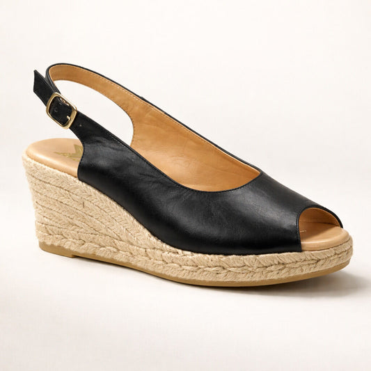 Black Espadrille Wedge Sandals with Adjustable Strap