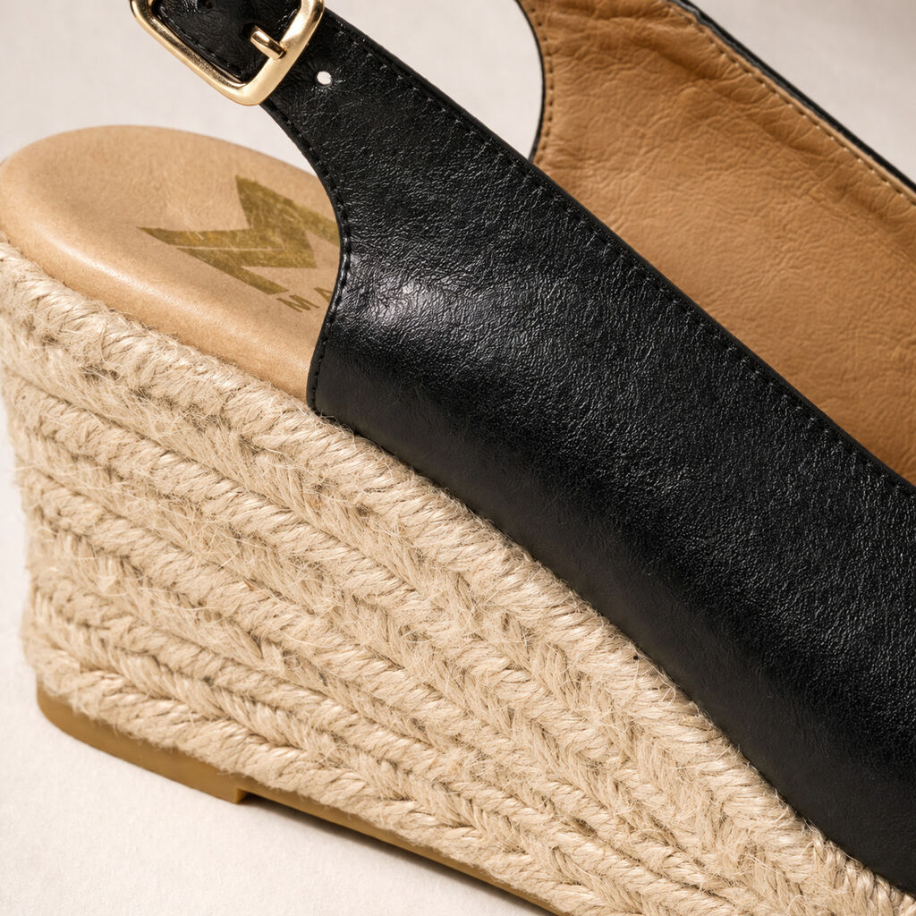 Black Espadrille Wedge Sandals with Adjustable Strap