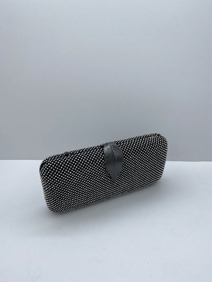 Black Textured Clutch with Leaf Detail
