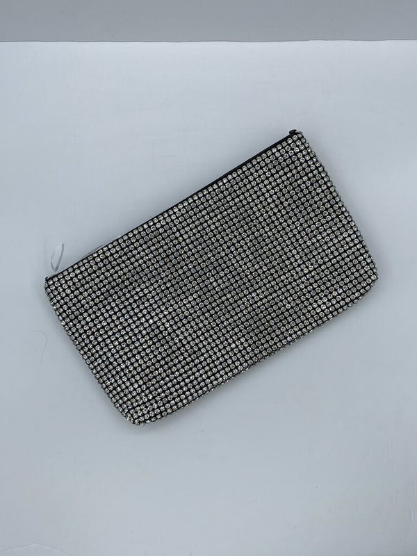 Silver Rhinestone Clutch with Zipper Closure
