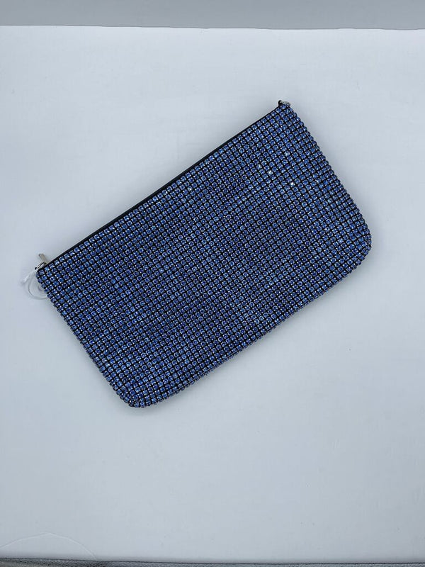 Blue Rhinestone Clutch with Zipper Closure