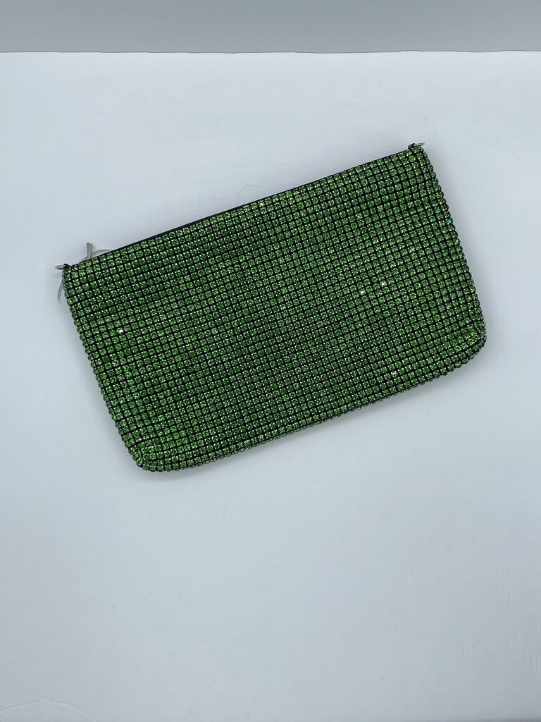 Green Geometric Texture Clutch Bag with Zip Closure