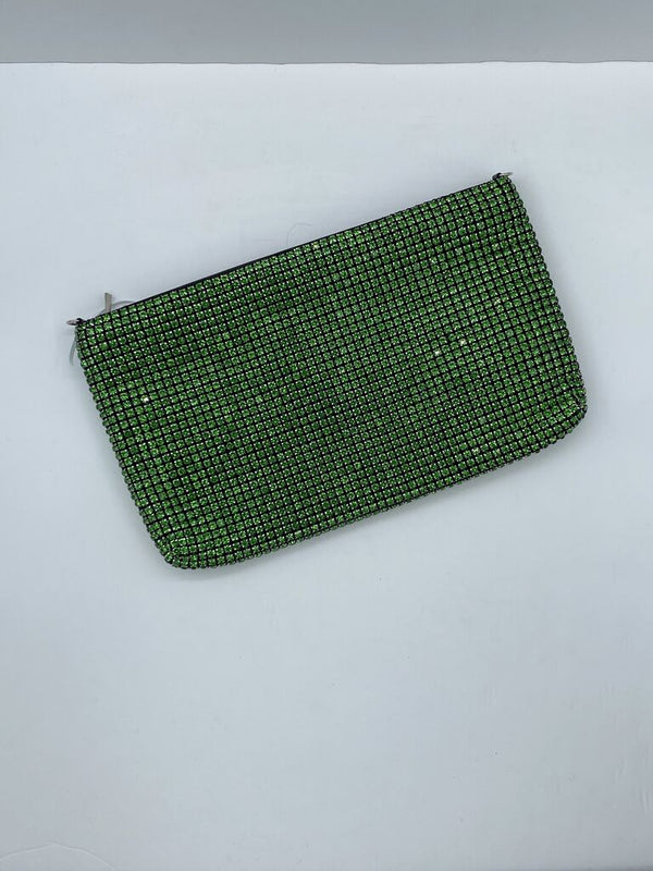Green Geometric Texture Clutch Bag with Zip Closure
