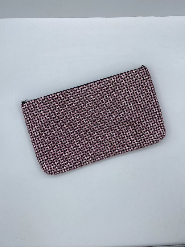 Pink Rhinestone Clutch with Zip Closure
