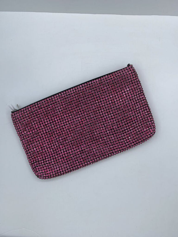 Pink Rhinestone Clutch with Zipper Closure