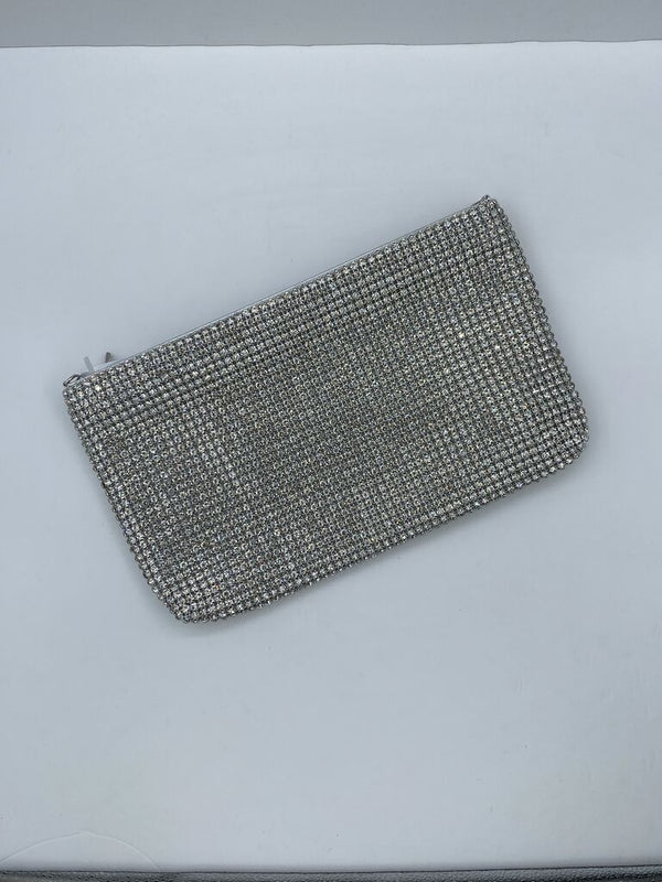 Silver Rhinestone Clutch with Zipper Closure