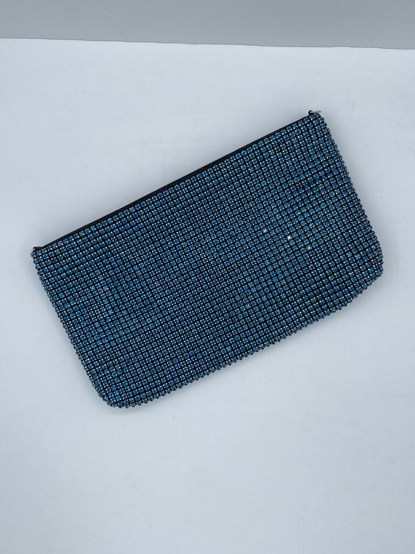 Blue Beaded Clutch with Zip Closure