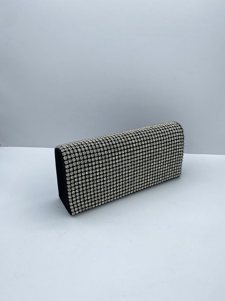 Black Crystal Embellished Clutch with Structured Design