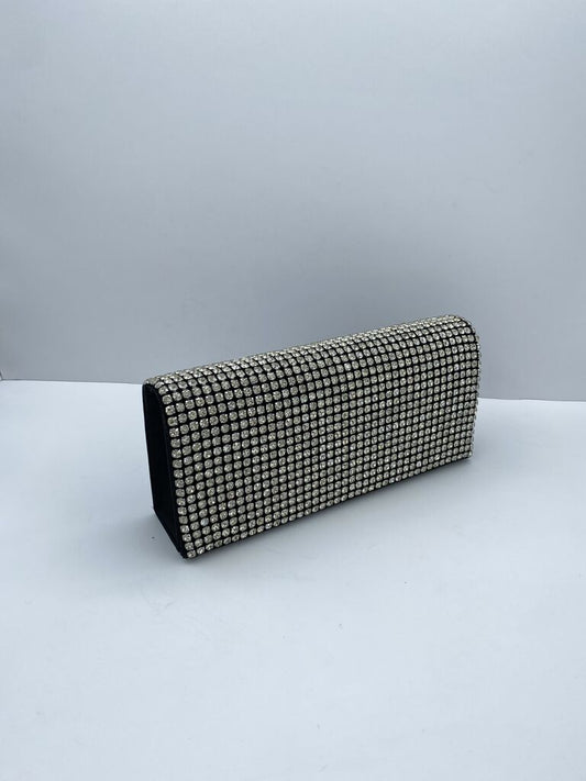 Black Crystal Embellished Clutch with Structured Design