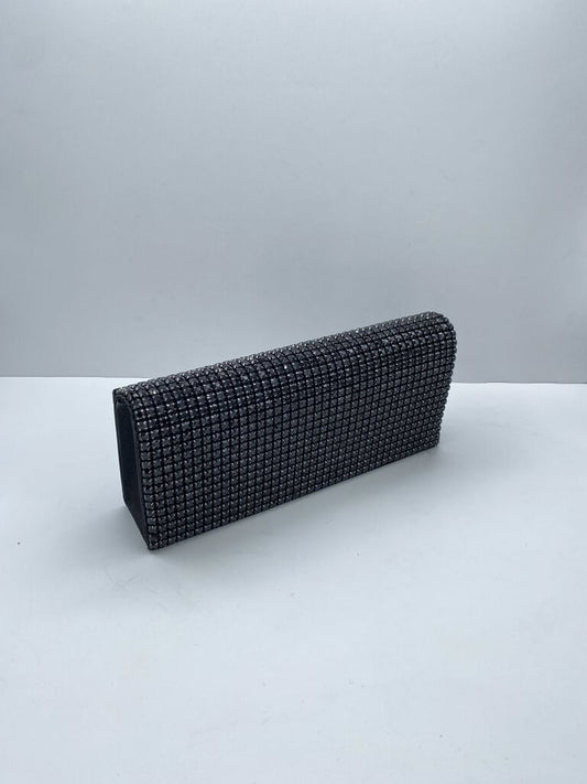 Black Embellished Clutch with Rhinestone Detail