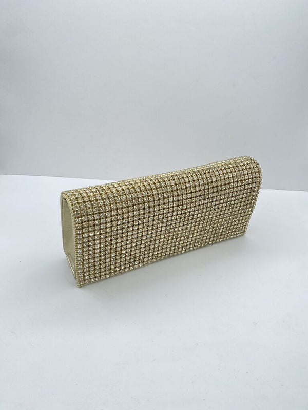 Gold Crystal Embellished Clutch Evening Accessory