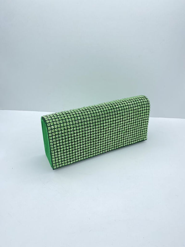 Green Crystal Evening Clutch with Glimmering Finish