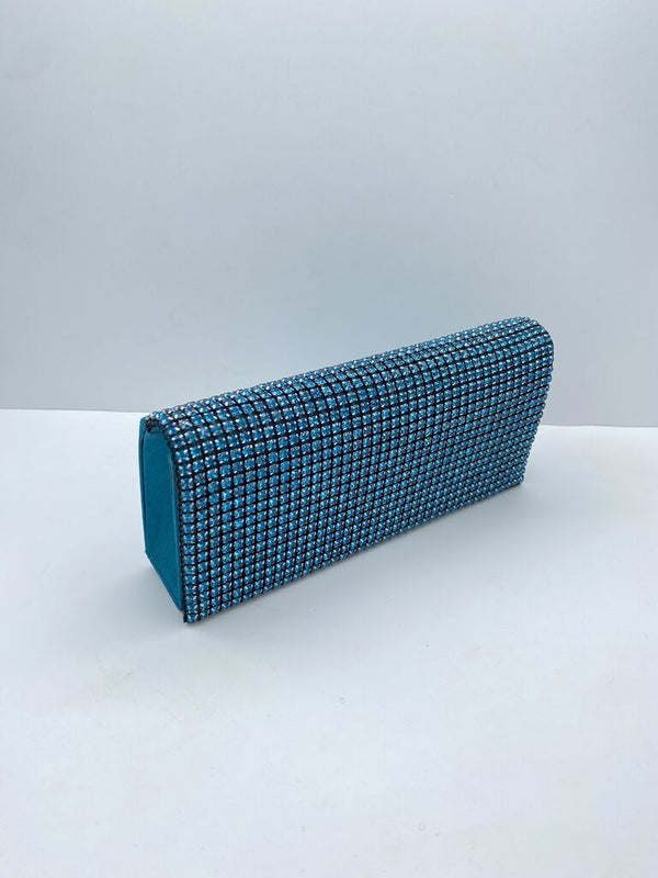 Blue Crystal Embellished Clutch with Structured Design
