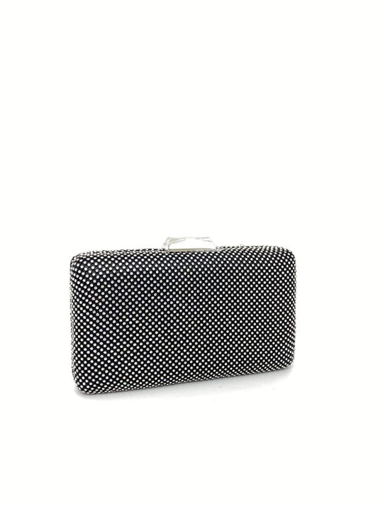 Black Geometric Clutch with Metal Closure