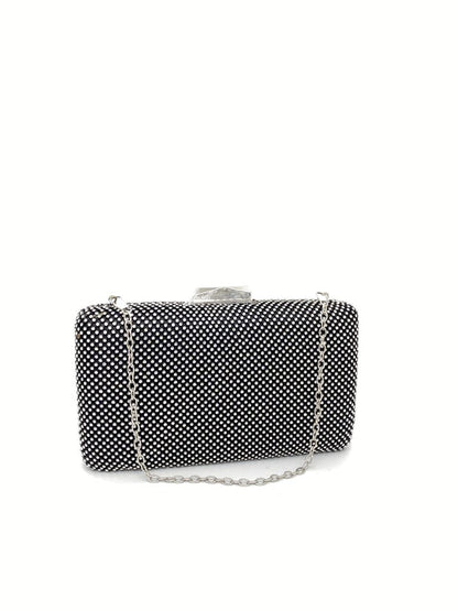 Black Geometric Clutch with Metal Closure