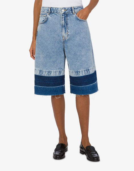 Blue Colorblock Denim Bermuda Shorts