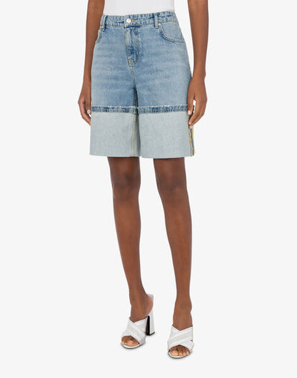 Blue Denim Two-Tone Bermuda Shorts