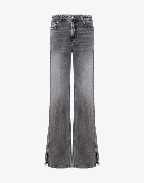 Gray Washed Denim Flared Jeans with Side Slits