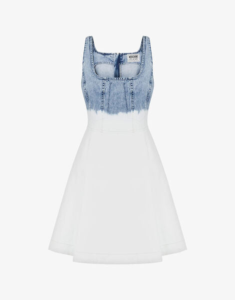 Blue Denim-Effect Dress with Flared Skirt