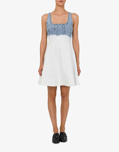 Blue Denim-Effect Dress with Flared Skirt