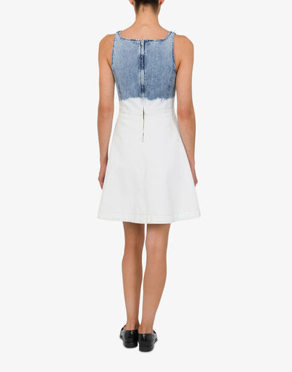 Blue Denim-Effect Dress with Flared Skirt