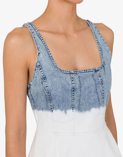 Blue Denim-Effect Dress with Flared Skirt