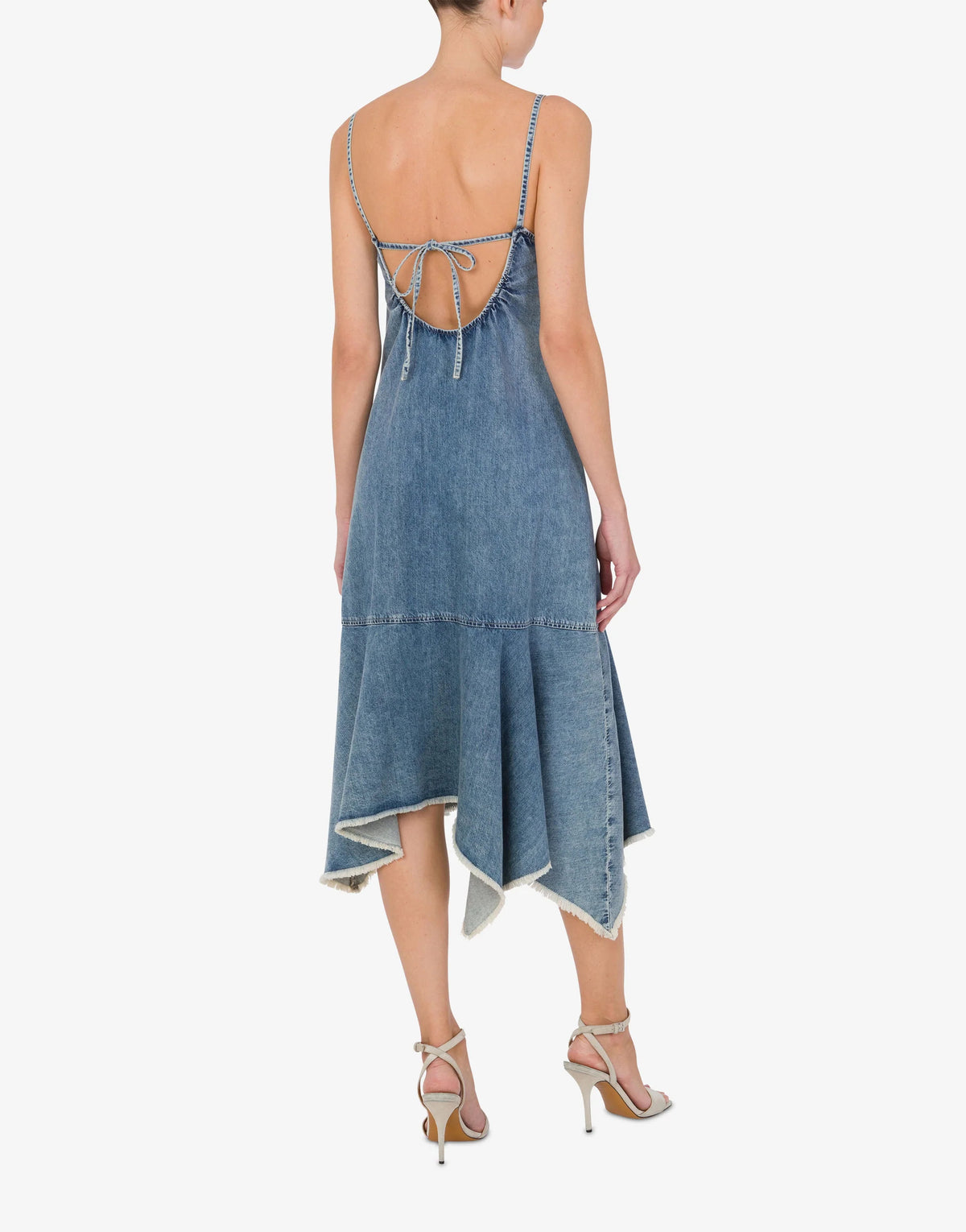 Blue Denim Midi Dress with Asymmetrical Hem