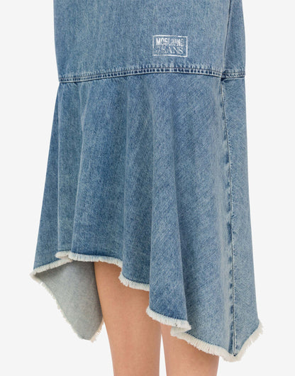 Blue Denim Midi Dress with Asymmetrical Hem