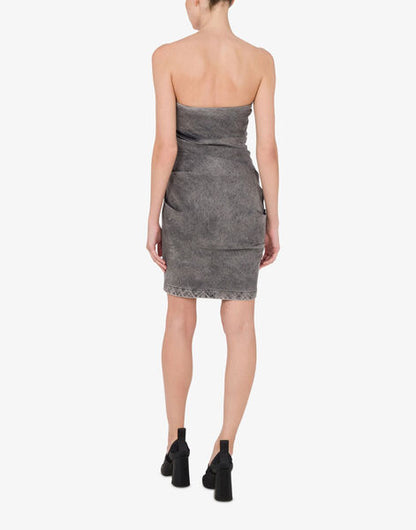 Gray Denim Strapless Dress with Logo Detail