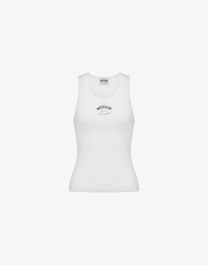 White Cotton Tank Top with Logo Detail
