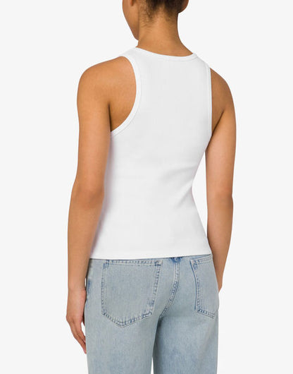 White Cotton Tank Top with Logo Detail