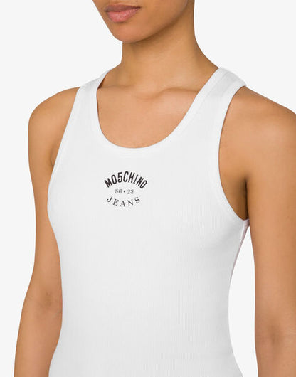 White Cotton Tank Top with Logo Detail