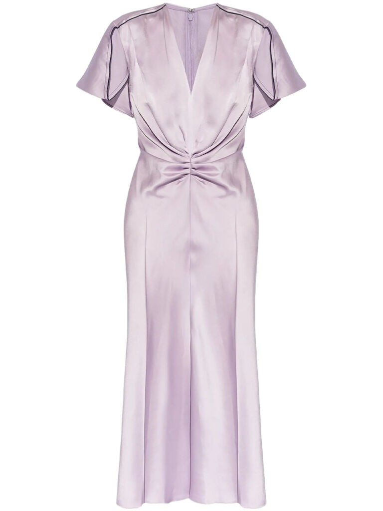 Lilac Satin Dress with Ruched Detail