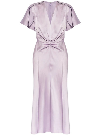 Lilac Satin Dress with Ruched Detail