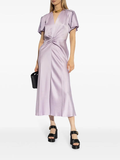 Lilac Satin Dress with Ruched Detail