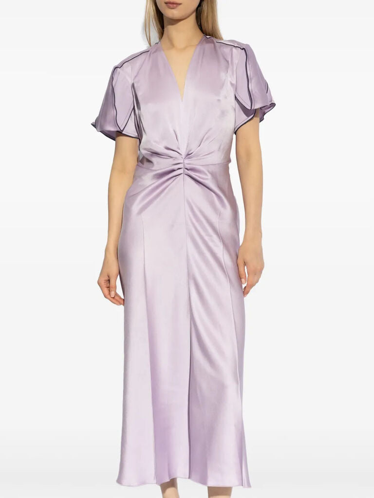 Lilac Satin Dress with Ruched Detail
