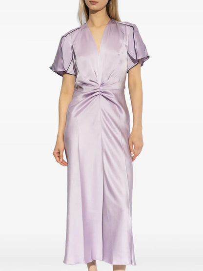 Lilac Satin Dress with Ruched Detail