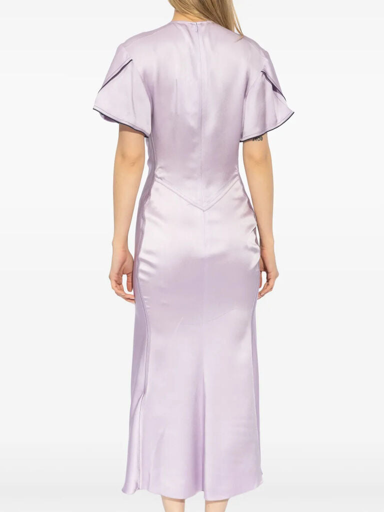 Lilac Satin Dress with Ruched Detail