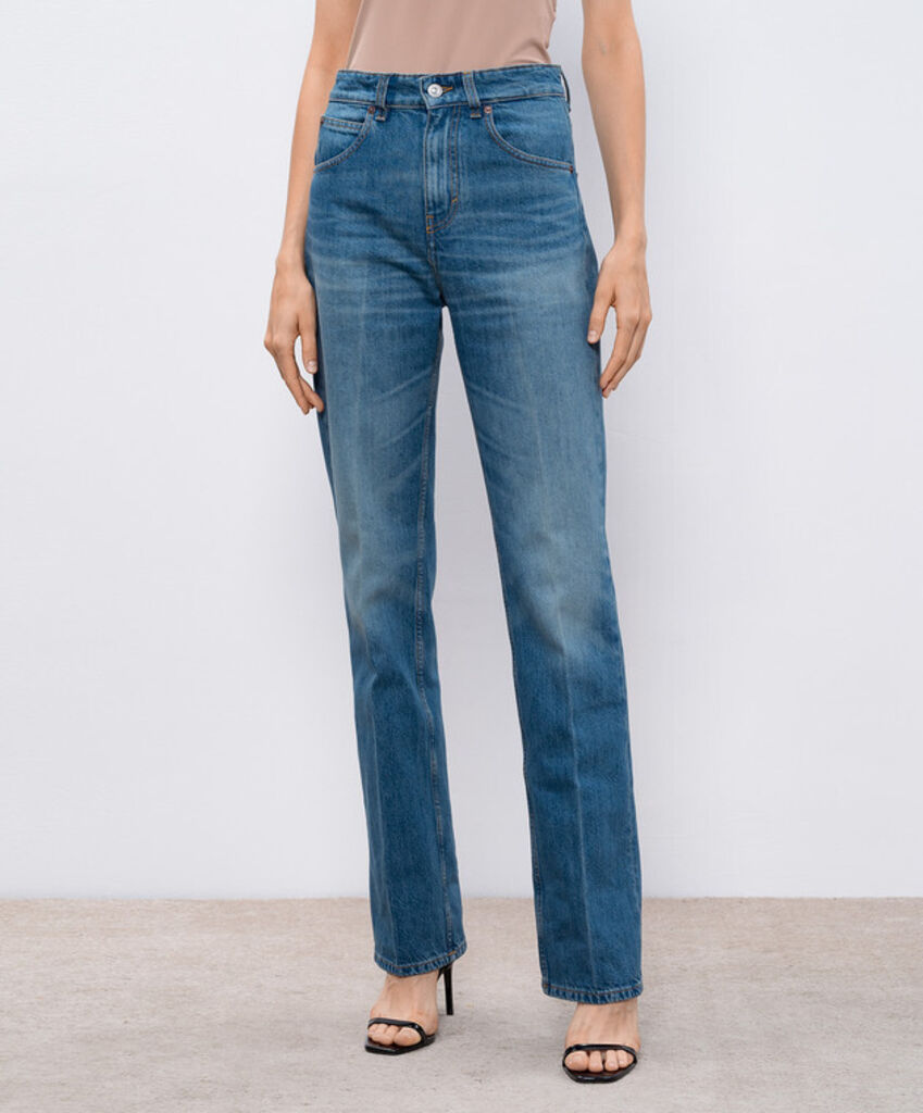 Blue Denim Wide-Leg Jeans
