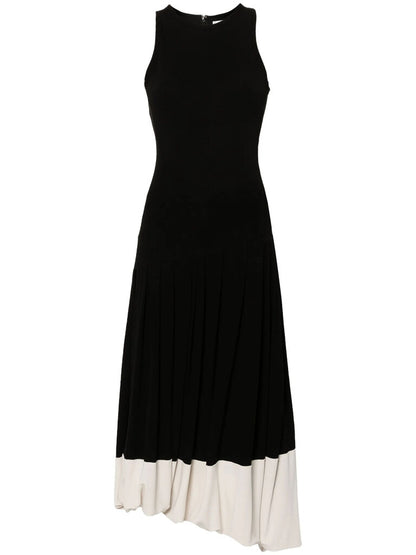 Black Two-Tone Pleated Midi Dress