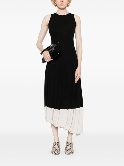 Black Two-Tone Pleated Midi Dress