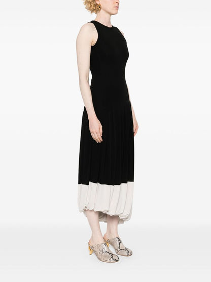 Black Two-Tone Pleated Midi Dress