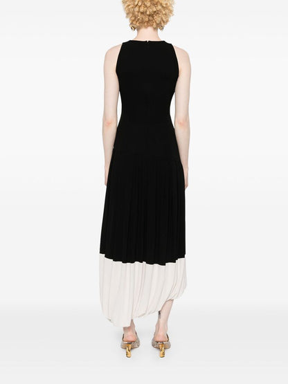 Black Two-Tone Pleated Midi Dress