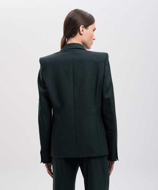 Dark Jacket with Bold Lapels and Gold Chain Detail