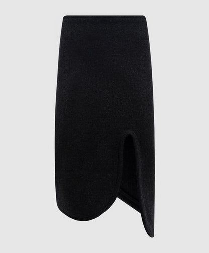 Elegant Black Knit Midi Skirt with Unique Cut